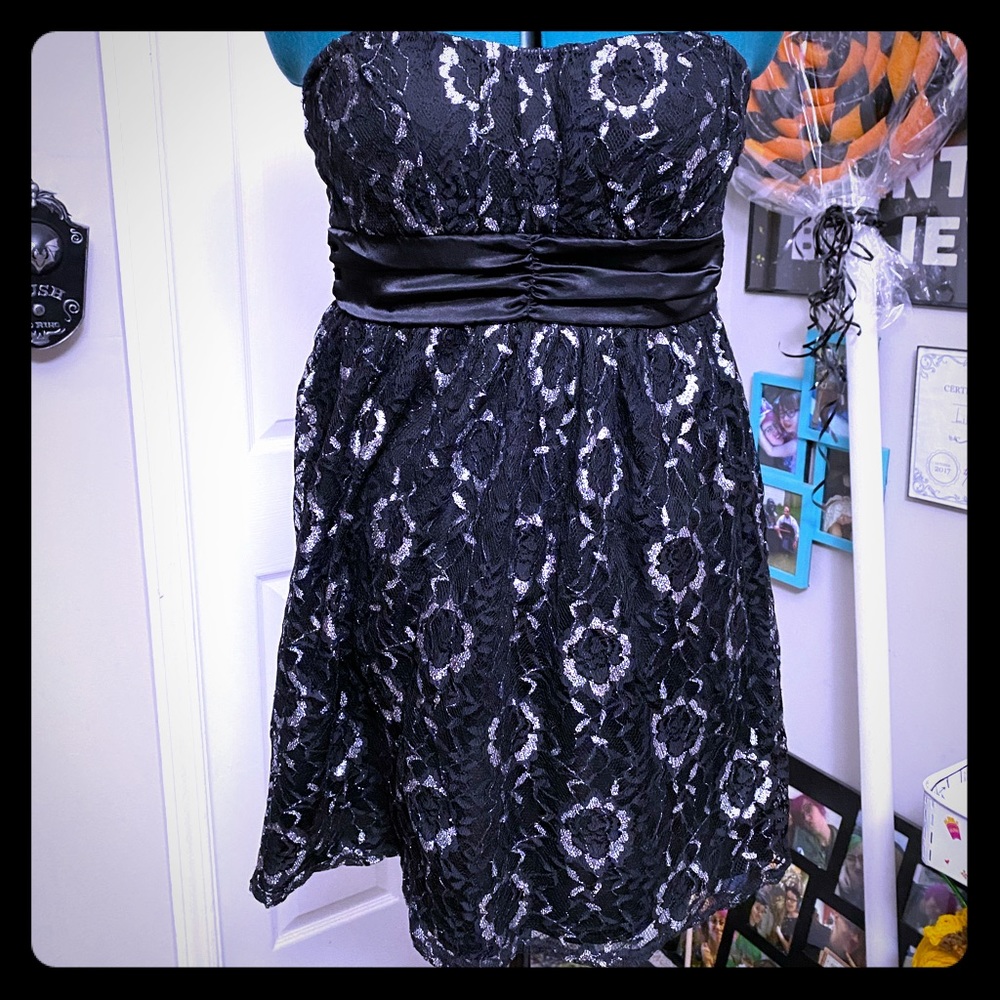 Silver and black lace dress